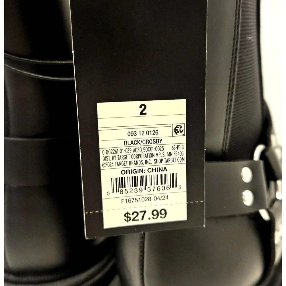 Art Class Kid's Size 2 Black Boots w/Silver Buckle Inside Zip Stretch Panel